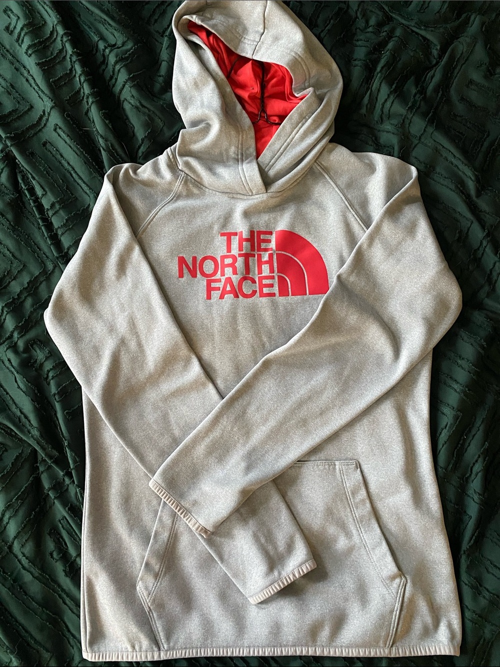 The North Face Light Gray Hoodie with Red Logo